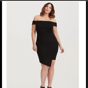 Black Ponte Off Shoulder Bodycon Dress